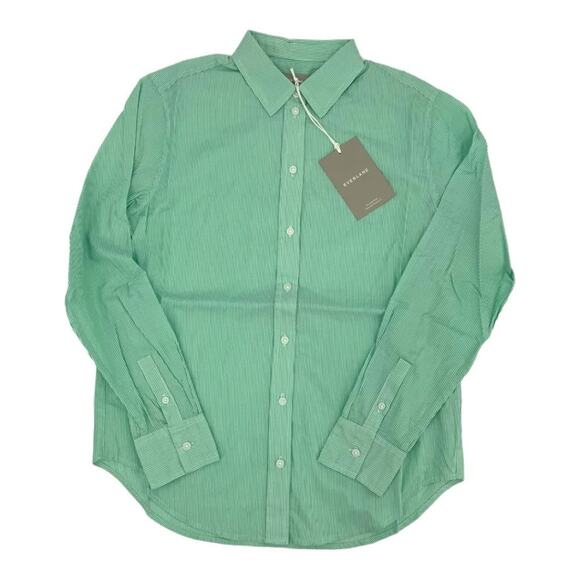 Everlane 100% Cotton Green Striped Button Down Oversized Shirt Size 00 NWT - Picture 1 of 7